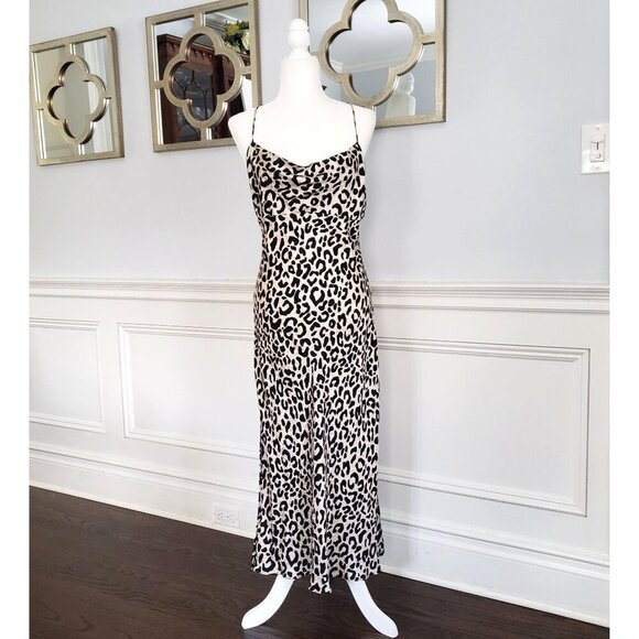 MILLY Silk Leopard Print Draped Cowl Neck Sexy Spaghetti Strap Slip Dress S/M - Picture 16 of 16